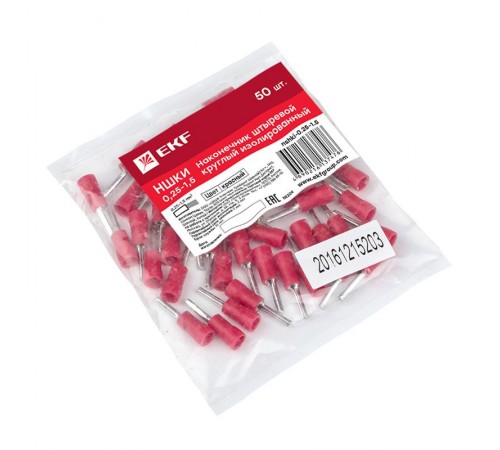 Наконечник штыревой круглый изолированный НШКИ 0.25-1.5 (уп 50шт) EKF PROxima  nshki-0.25-1.5  EKF