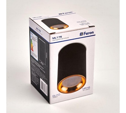 Светильник спот накладной под лампу ML175 MR16 35W, 220V, GU10, черный, золото  32633  FERON