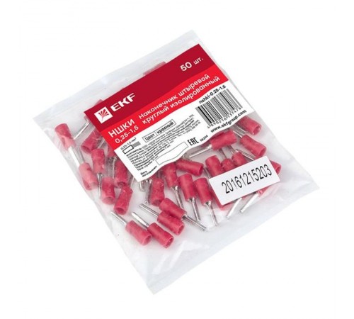 Наконечник штыревой круглый изолированный НШКИ 0.25-1.5 (уп 50шт) EKF PROxima  nshki-0.25-1.5  EKF
