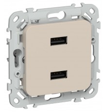 FLITE Розетка USB A+A 2,1А РЮ-2-ФлЛ льняной  FI-U21-D31-K88  IEK