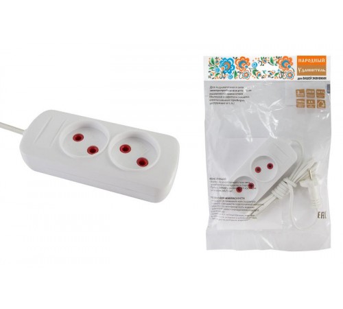 Удлинитель народный  УН2  2 гнезда, 1,5метра, б/з, ШВВП 2х0,75 мм2  6А/250В  SQ1303-1230  TDM