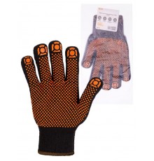 Перчатки х/б плотной вязки с ПВХ, "Точка", черные, 9, 10 кл., 77-80 г, 1 пара,  SQ1016-0211  TDM