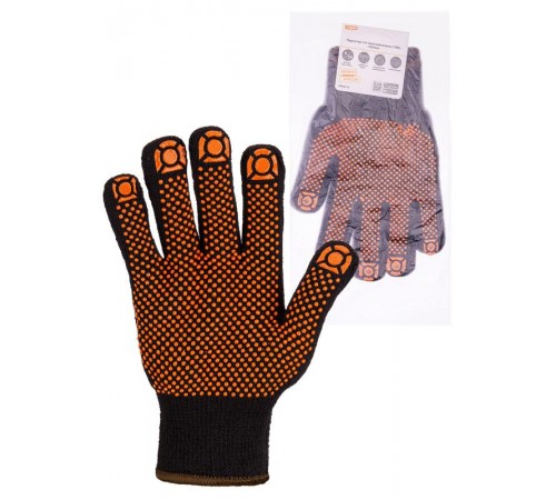 Перчатки х/б плотной вязки с ПВХ, "Точка", черные, 9, 10 кл., 77-80 г, 1 пара,  SQ1016-0211  TDM