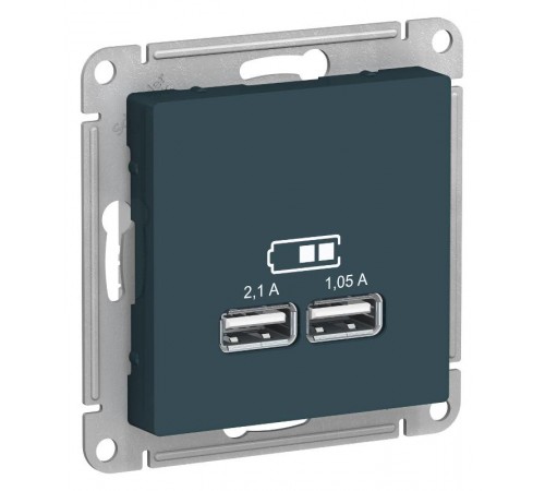 AtlasDesign Изумруд Розетка USB, 5В, 1 порт x 2,1 А, 2 порта х 1,05 А, механизм  ATN000833  SE