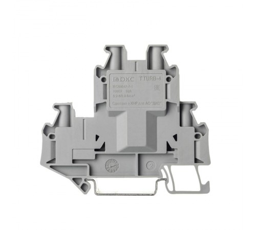 Клемма двухуровневая, винтовой зажим, 4 точки подключения, 4 кв.мм, серая  TTURB-4  DKC