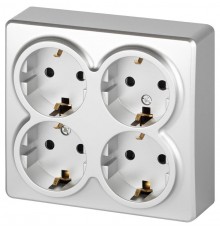 Розетка ЭРА Эксперт 11-2211-03 четырехместная с заземлением 4х2P+E Schuko со шторками, IP20, 16A-250В, ОУ, Алюминий  Б0063022  ЭРА