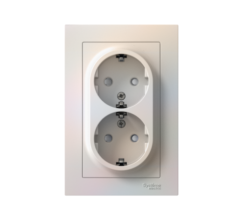 AtlasDesign Жемчуг Розетка 2-ая с заземлением, со шторками, 16А, (в сборе с рамкой)  ATN000426  SE