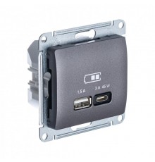 Glossa Графит USB Розетка A + тип-C 45W высокоскор.заряд. QC PD  GSL001329  SE