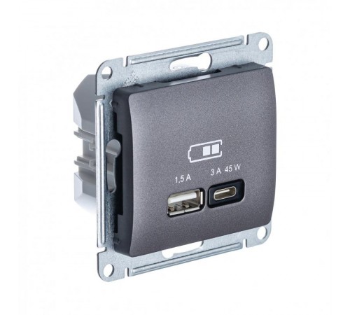 Glossa Графит USB Розетка A + тип-C 45W высокоскор.заряд. QC PD  GSL001329  SE