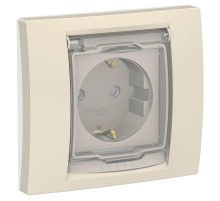 Unica New Бежевый Розетка с/з со шторками, с крышкой, IP44  NU003744  Schneider Electric