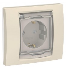 Unica New Бежевый Розетка с/з со шторками, с крышкой, IP44  NU003744  Schneider Electric