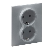 SUNO Силовая розетка двойная 2х2К+З 16А 250В. С защитными шторками. Безвинтовые зажимы Цвет "Алюминий"  721326  Legrand