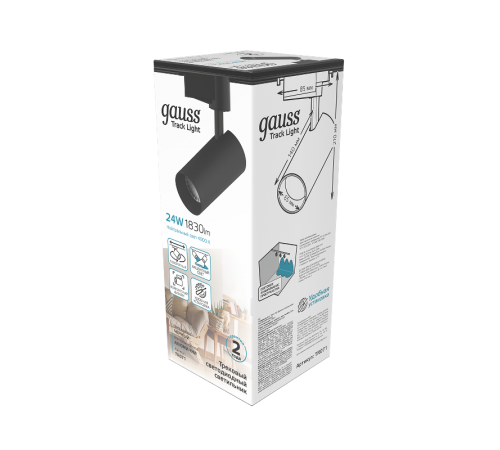Светильник светодиодный трековый цилиндр 24W 1830lm 4000K 180-240V IP20 65*210мм черный угол 24  TR071  Gauss