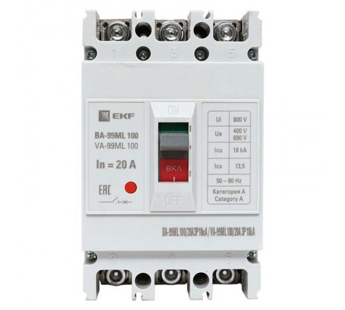 Выключатель автоматический ВА-99МL 100/20А 3P 18кА EKF Basic  mccb99-100-20mi  EKF