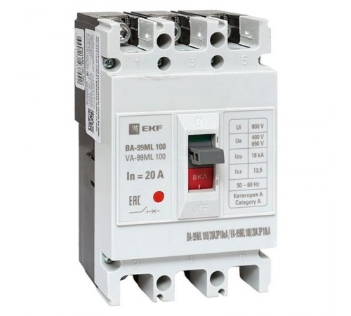 Выключатель автоматический ВА-99МL 100/20А 3P 18кА EKF Basic  mccb99-100-20mi  EKF