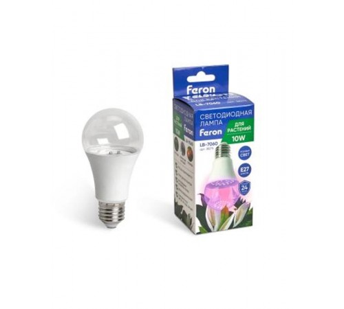 Лампа светодиодная для растений, А60 (10W) 230V E27, красно-синий спектр LB-7060  38275  FERON