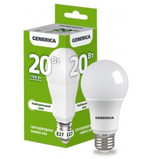Лампа светодиодная A60 груша 20Вт 230В 4000К E27   LL-A60-20-230-40-E27-G  GENERICA