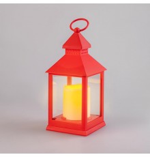Декоративный фонарь со свечкой, красный корпус, размер 10,5х10,5х24 см, цвет теплый белый  513-059  NEON-NIGHT