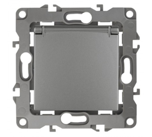 Розетка 12-2103-12 с заземлением со шторками с крышкой, 16АХ-250В,  графит  Б0019327  ЭРА