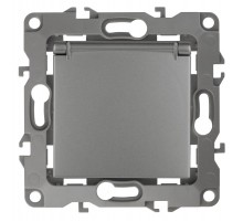 Розетка 12-2103-12 с заземлением со шторками с крышкой, 16АХ-250В,  графит  Б0019327  ЭРА