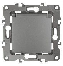 Розетка 12-2103-12 с заземлением со шторками с крышкой, 16АХ-250В,  графит  Б0019327  ЭРА