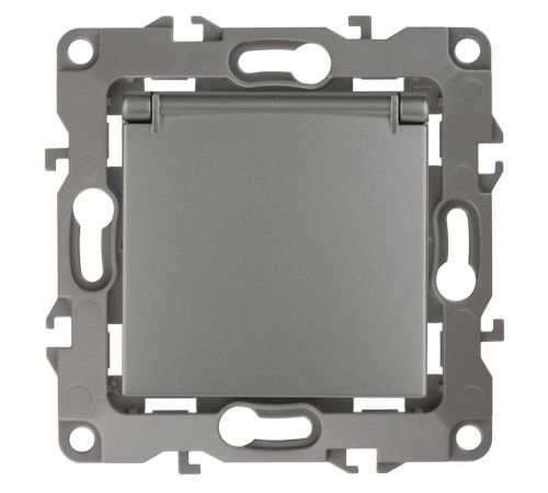 Розетка 12-2103-12 с заземлением со шторками с крышкой, 16АХ-250В,  графит  Б0019327  ЭРА