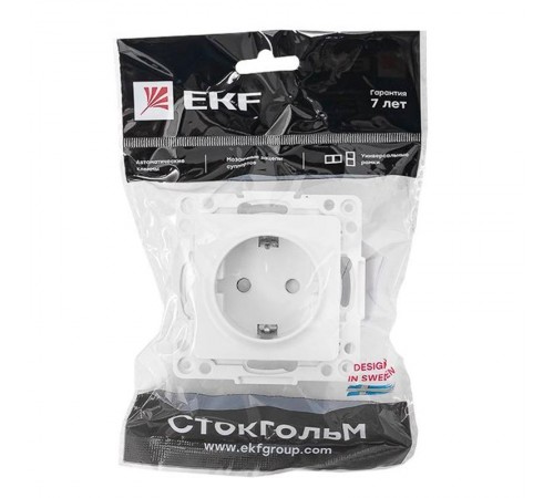 Стокгольм Механизм Розетки 1-местной с/з 16А белый с защ. штор. PROxima  EYR16-028-10  EKF