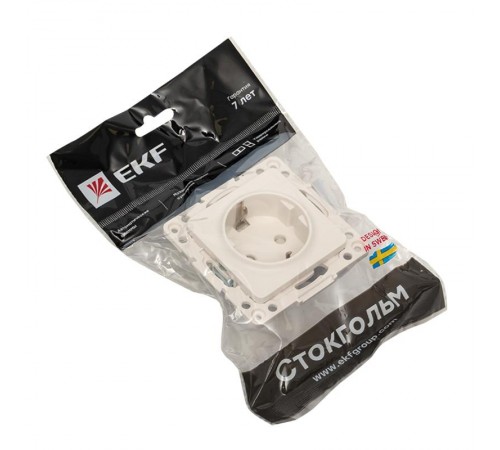 Стокгольм Механизм Розетки 1-местной с/з 16А белый с защ. штор. PROxima  EYR16-028-10  EKF