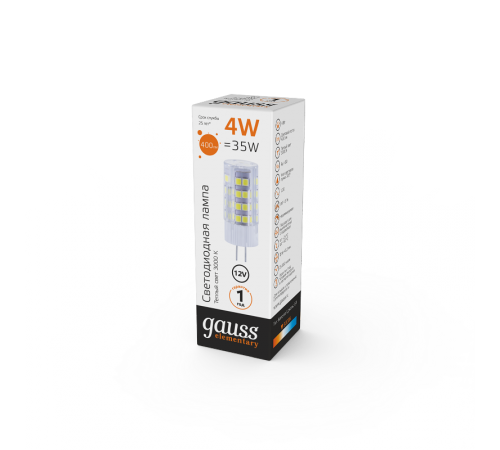 Лампа светодиодная Elementary G4 12V 4W 400lm 3000K керамика LED 1/10/200  10714  Gauss