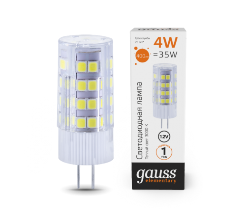Лампа светодиодная Elementary G4 12V 4W 400lm 3000K керамика LED 1/10/200  10714  Gauss