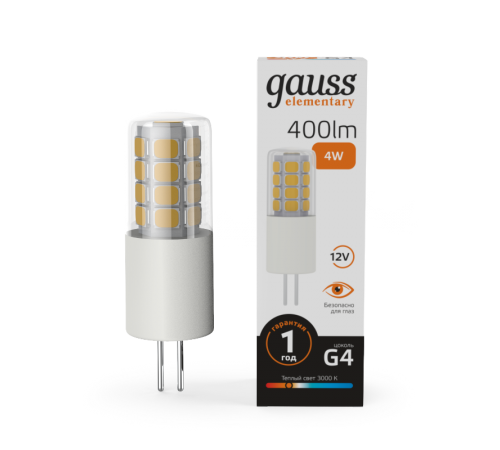 Лампа светодиодная Elementary G4 12V 4W 400lm 3000K керамика LED 1/10/200  10714  Gauss