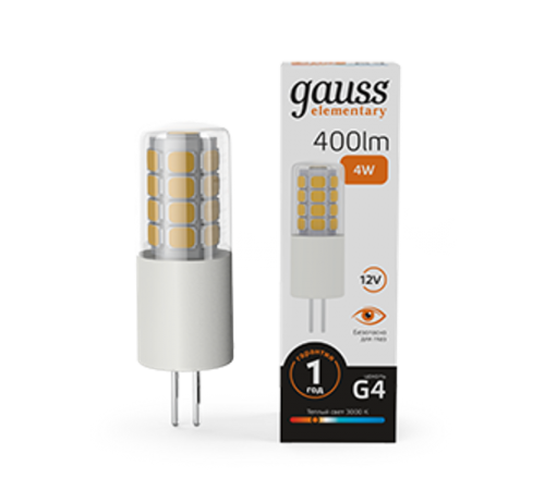 Лампа светодиодная Elementary G4 12V 4W 400lm 3000K керамика LED 1/10/200  10714  Gauss