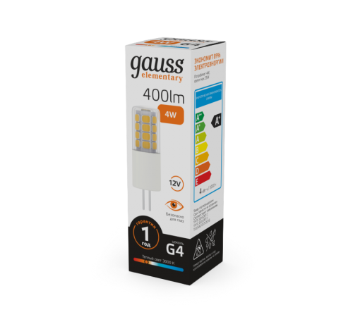 Лампа светодиодная Elementary G4 12V 4W 400lm 3000K керамика LED 1/10/200  10714  Gauss