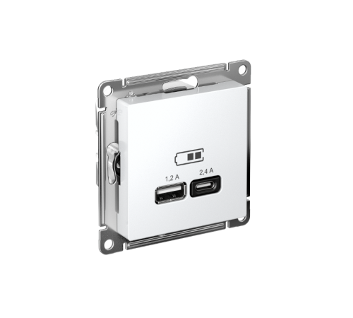 AtlasDesign Белый USB Розетка A+С, 5В/2,4 А, 2х5В/1,2 А, механизм  ATN000139  SE