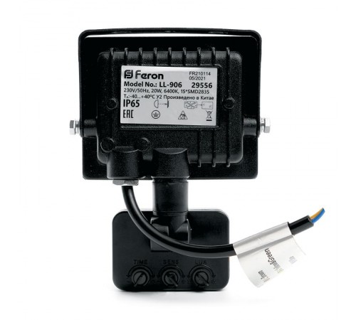 Прожектор светодиодный LL-906 с датчиком 20W 6400K 230V черный IP44 121*160*53мм  29556  FERON