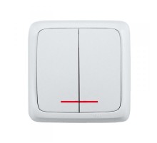 Выключатель открытой установки, двухклавишный, с индикацией, с изолирующей пластиной, цвет белый  ВА16-154  HEGEL