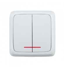 Выключатель открытой установки, двухклавишный, с индикацией, с изолирующей пластиной, цвет белый  ВА16-154  HEGEL