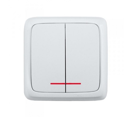 Выключатель открытой установки, двухклавишный, с индикацией, с изолирующей пластиной, цвет белый  ВА16-154  HEGEL