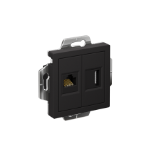 AtlasDesign Карбон Розетка 2-ая HDMI+RJ45, кат.5Е, механизм  ATN001082  SE