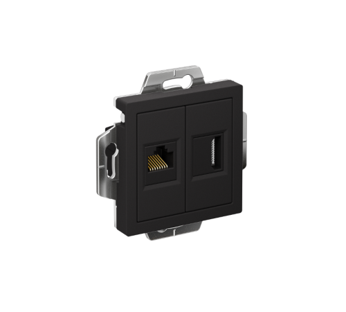 AtlasDesign Карбон Розетка 2-ая HDMI+RJ45, кат.5Е, механизм  ATN001082  SE
