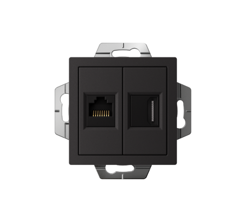 AtlasDesign Карбон Розетка 2-ая HDMI+RJ45, кат.5Е, механизм  ATN001082  SE