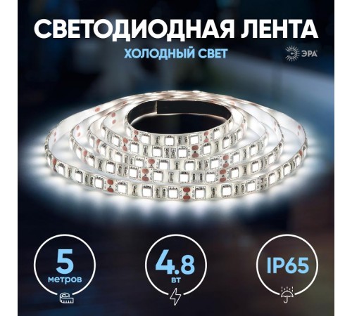Лента светодиодная LS2835-4,8-60-12-6500К-IP65-2year-5m  Б0044111  ЭРА