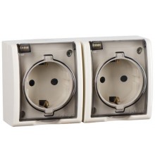 Розетка двойная IP54 с крышкой и заземлением Schuko 2x2Р+Е16A 250В цвета слоновая кость S15 Aqua  1594433-031  Simon