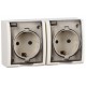 Розетка двойная IP54 с крышкой и заземлением Schuko 2x2Р+Е16A 250В цвета слоновая кость S15 Aqua  1594433-031  Simon