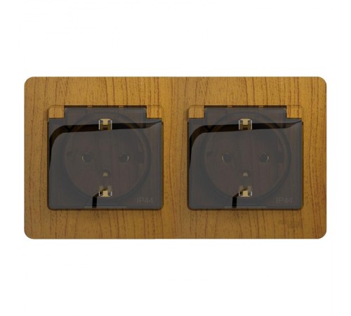 Glossa Дерево Дуб Розетка 2-ая с з/к, со шторками (в сборе), IP44  GSL000547  SE