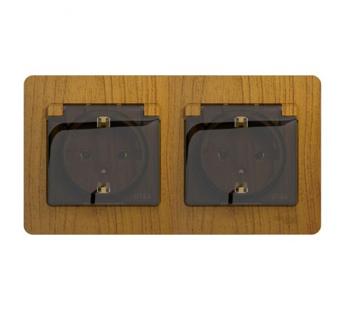 Glossa Дерево Дуб Розетка 2-ая с з/к, со шторками (в сборе), IP44  GSL000547  SE