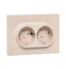 Механизм розетки двойной, 16А, с заземлением, со шторками, с рамкой, кремовый Эпика  UP1-SOI-211 EKF