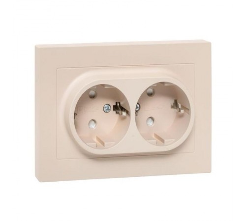 Механизм розетки двойной, 16А, с заземлением, со шторками, с рамкой, кремовый Эпика  UP1-SOI-211 EKF