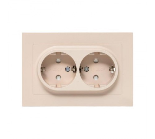 Механизм розетки двойной, 16А, с заземлением, со шторками, с рамкой, кремовый Эпика  UP1-SOI-211 EKF