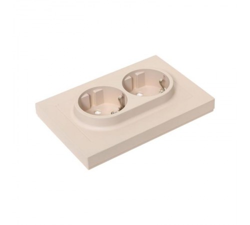 Механизм розетки двойной, 16А, с заземлением, со шторками, с рамкой, кремовый Эпика  UP1-SOI-211 EKF